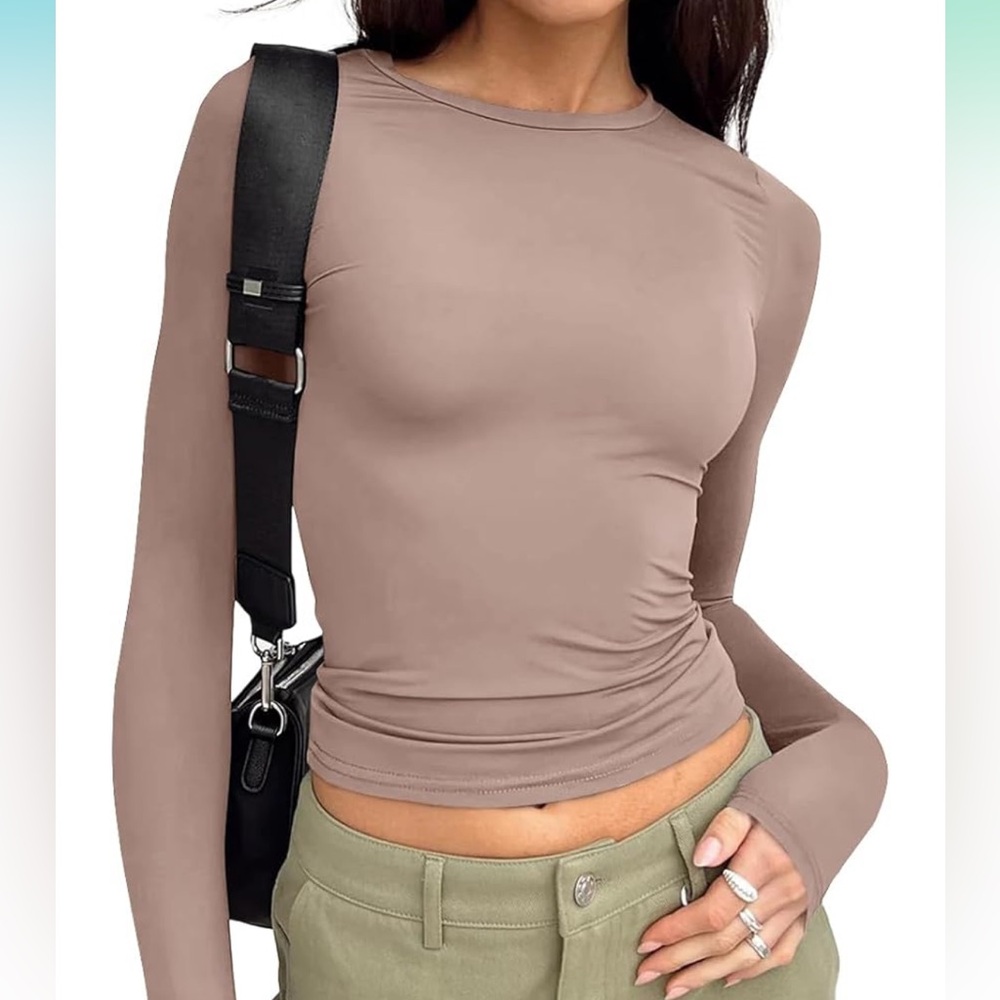 Women’s Taupe Long Sleeve Fitted Crop